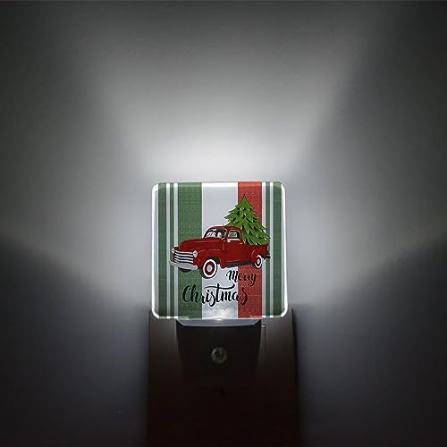 Night Light Plug in LED Night Lamp Automatic Sensor Night Lights Plug into Wall, Christmas Truck Xmas Tree Red Green Stripe Square Dim Night-Lights for Bedroom Bathroom Kitchen Hallway Home Decor