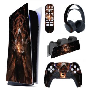 playvital summon of flame full set skin decal for ps5 console digital edition, sticker vinyl decal cover for ps5 controller & charging station & headset & media remote