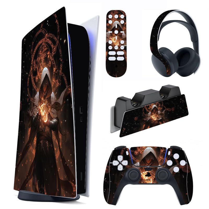 PlayVital Summon of Flame Full Set Skin Decal for ps5 Console Digital Edition, Sticker Vinyl Decal Cover for ps5 Controller & Charging Station & Headset & Media Remote