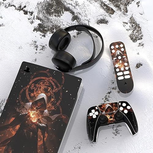 PlayVital Summon of Flame Full Set Skin Decal for ps5 Console Digital Edition, Sticker Vinyl Decal Cover for ps5 Controller & Charging Station & Headset & Media Remote