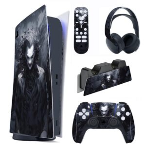 playvital dark clown full set skin decal for ps5 console digital edition, sticker vinyl decal cover for ps5 controller & charging station & headset & media remote