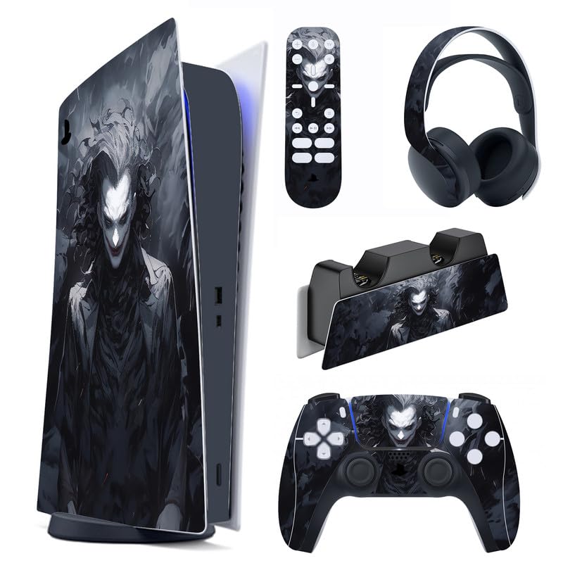 PlayVital Dark Clown Full Set Skin Decal for ps5 Console Digital Edition, Sticker Vinyl Decal Cover for ps5 Controller & Charging Station & Headset & Media Remote