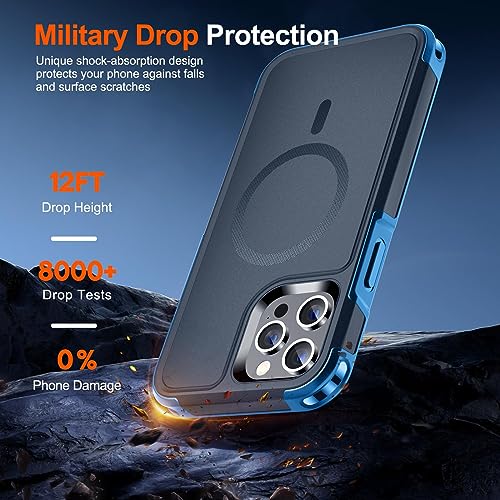 SUPFINE Magnetic for iPhone 12 Pro Max Case (Compatible with MagSafe) (12 FT Military Grade Drop Protection) 2X(Tempered Glass Screen Protector and Camera Lens Protector) Non-Slip Case, Deep Blue