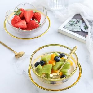 QHYFFS Cherry Blossoms Glass Bowl With Round Plate, Lovely Dessert Bowl 250ml Soup Bowl With Spoon Fruit Salad Bowl For Cocktail,Trifle,Pudding,Christmas Holiday Party