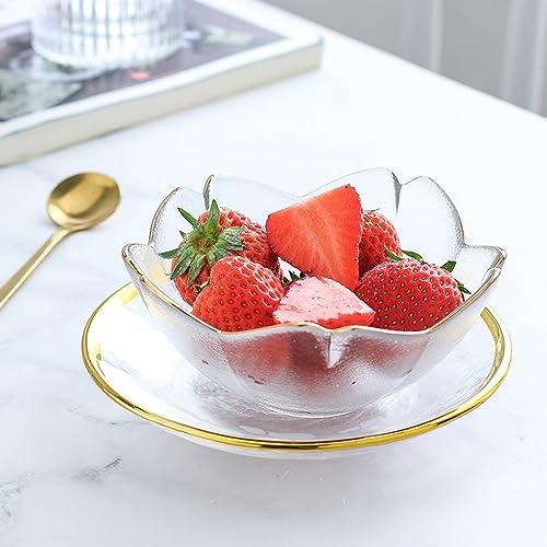 QHYFFS Cherry Blossoms Glass Bowl With Round Plate, Lovely Dessert Bowl 250ml Soup Bowl With Spoon Fruit Salad Bowl For Cocktail,Trifle,Pudding,Christmas Holiday Party