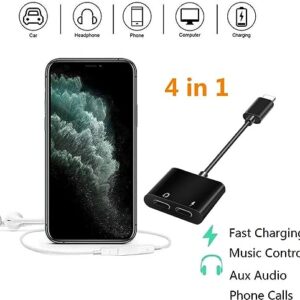 [Apple MFi Certified] iPhone Adapter,2 Pack Headphone Adapter for iPhone,Dual Lightning Audio Splitter Headphones and Charging Adapter for iPhone 14/13/12/11 Pro Max/XS/XR/X/8/7/6 Support Call
