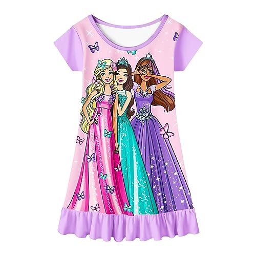 Hewtwerck Girls Bar-bie Costume Dress Toddler Kids Cartoon Princess Dresses Short Sleeve Summer Outfit Party Gift (5T, R-Princess Purple)