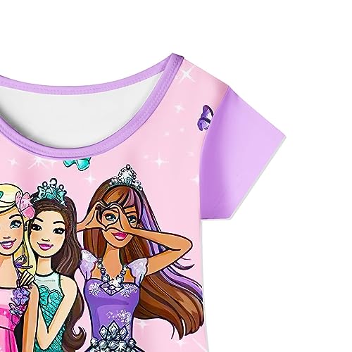 Hewtwerck Girls Bar-bie Costume Dress Toddler Kids Cartoon Princess Dresses Short Sleeve Summer Outfit Party Gift (5T, R-Princess Purple)