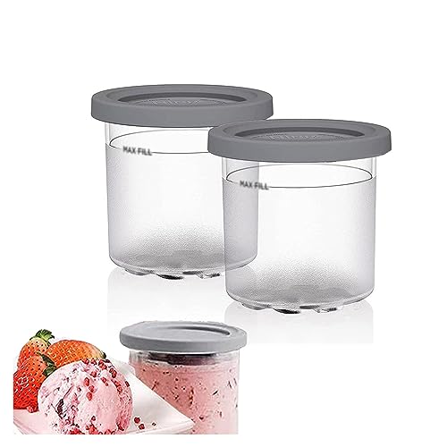 EVANEM 2/4/6PCS Creami Pints and Lids, for Ninja Creami Deluxe Pints,16 OZ Ice Cream Pint Cooler Bpa-Free,Dishwasher Safe Compatible NC301 NC300 NC299AMZ Series Ice Cream Maker,Gray-4PCS