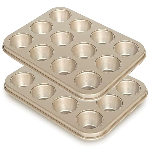 HPALIPRT Brownie Cake Pan with Dividers - 2 Pack 12-Cavity Mini Non Stick All Edges Rounded Cupcake Pans Baking Carbon Steel Bread Mold Small Edge 3x4 Individual Cutter Sheet Tray for Cookie Oven