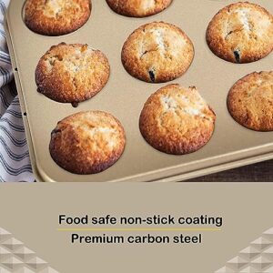 HPALIPRT Brownie Cake Pan with Dividers - 2 Pack 12-Cavity Mini Non Stick All Edges Rounded Cupcake Pans Baking Carbon Steel Bread Mold Small Edge 3x4 Individual Cutter Sheet Tray for Cookie Oven