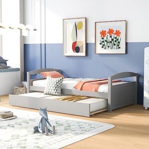 Harper & Bright Designs Twin Daybed with Trundle, Solid Wood Bed Twin Size Bed Sofa Platform Bed Frame, No Box Spring Needed (Twin Size, Gray)