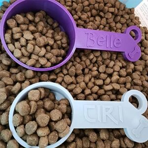 Personalized Name Dog Scoop, Custom Pet Food Measuring Cup 3D Print Pet Paw Design Kibble Scooper Food Dispenser Food-Grade Pet Food Feeding Scoop Dishwasher Safe (Style 2)