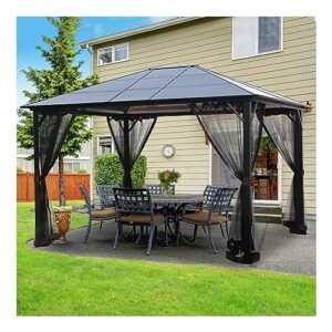 12' x 10' hardtop gazebo, galvanized steel patio double roof aluminum gazebo with curtains and netting, metal permanent pavilion outdoor gazebos for porch party, garden, grill gazebo