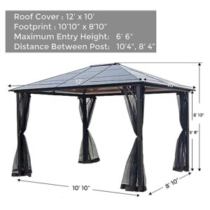 12' x 10' Hardtop Gazebo, Galvanized Steel Patio Double Roof Aluminum Gazebo with Curtains and Netting, Metal Permanent Pavilion Outdoor Gazebos for Porch Party, Garden, Grill Gazebo