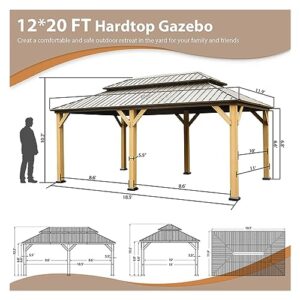 12'x20' Hardtop Gazebo, Galvanized Steel Patio Double Roof Aluminum Gazebo with Curtains and Netting, Metal Permanent Pavilion Outdoor Gazebos for Porch Party, Garden, Grill Gazebo