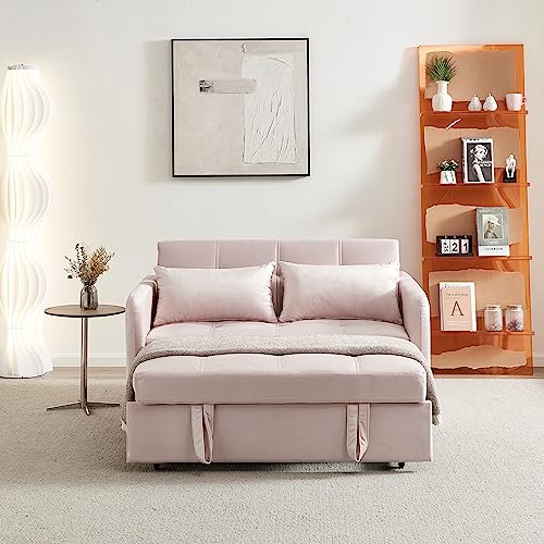 YUNLife&Home Modern Upholstered Futon Loveseat Sofa Convertible to Sleeper Sofá Bed,Love Seat Chaise Lounge Couch Chair 2 Seaters with Adjustable Backrest for Living Room Apartment Small Space