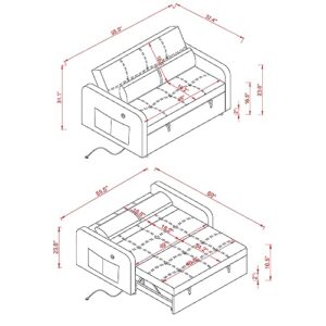 YUNLife&Home Modern Upholstered Futon Loveseat Sofa Convertible to Sleeper Sofá Bed,Love Seat Chaise Lounge Couch Chair 2 Seaters with Adjustable Backrest for Living Room Apartment Small Space