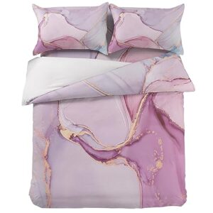 Pink Gradient Marble Golden Veins Duvet Cover Sets 4 Piece Queen Ultra Soft Bed Quilt Cover Set for Kids/Teens/Women/Men,Modern Abstract Ink Painting Art Bedding Collection All Season Use