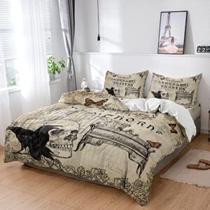halloween black crow skull duvet cover sets 4 piece full ultra soft bed quilt cover set for kids/teens/women/men,vintage flowers buffalo back bedding collection all season use