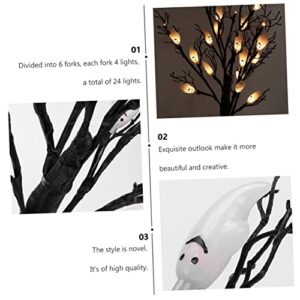 OSALADI 1pc Halloween Ghost Lights LED Decor Home Decoration Black Table Lamp Spooky Tree Glittered Creepy Table Lamp Birch Tree Battery Operated Stimulative Halloween Lights Night Light