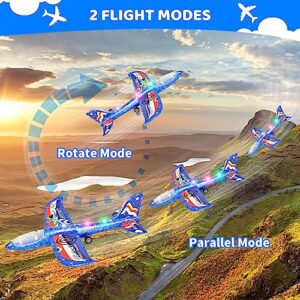 3 Pack Airplane Launcher Toy, 2 Flight Modes LED Foam Glider Catapult Plane Toy with 3 DIY Stickers for Boys, Outdoor Flying Toys for Boys Girls for 4 5 6 7 8 9 10 12 Year Old Kids Birthday Gifts