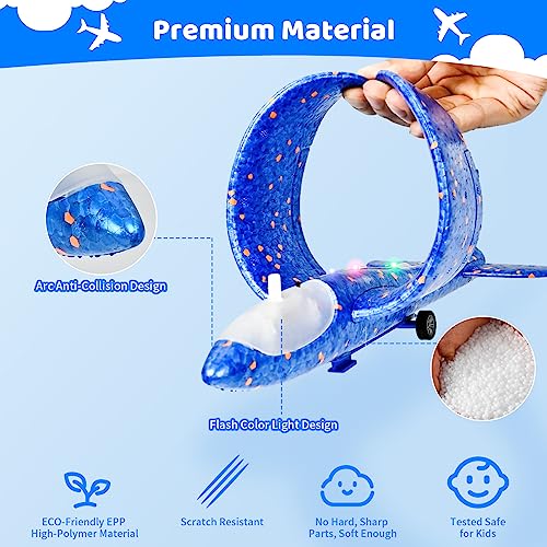 3 Pack Airplane Launcher Toy, 2 Flight Modes LED Foam Glider Catapult Plane Toy with 3 DIY Stickers for Boys, Outdoor Flying Toys for Boys Girls for 4 5 6 7 8 9 10 12 Year Old Kids Birthday Gifts