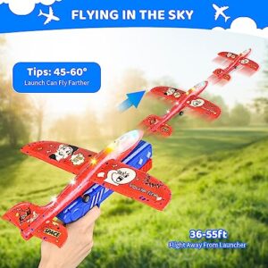 3 Pack Airplane Launcher Toy, 2 Flight Modes LED Foam Glider Catapult Plane Toy with 3 DIY Stickers for Boys, Outdoor Flying Toys for Boys Girls for 4 5 6 7 8 9 10 12 Year Old Kids Birthday Gifts