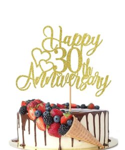 crseniny 30th anniversary cake topper，company 30 anniversary party decorations,30th birthday, 30th wedding anniversary/pearl wedding party decoration supplies(30 gold glitter)