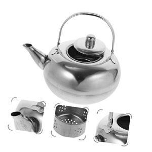 Tea Kettle 1pc Household Teakettle Grip Classic Round Drink Spout Cookware Large Belly Infuser Hiking Teapot X Travel with Maker Backing Induction Practical Stainless Gas Tea Pot tea (Color : Silver