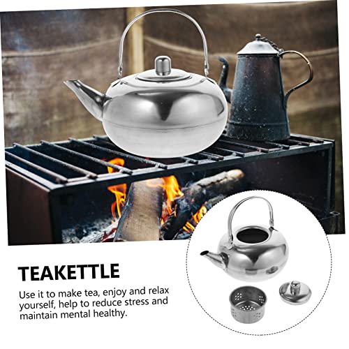 Tea Kettle 1pc Household Teakettle Grip Classic Round Drink Spout Cookware Large Belly Infuser Hiking Teapot X Travel with Maker Backing Induction Practical Stainless Gas Tea Pot tea (Color : Silver