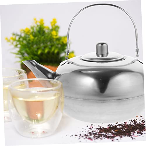 Tea Kettle 1pc Household Teakettle Grip Classic Round Drink Spout Cookware Large Belly Infuser Hiking Teapot X Travel with Maker Backing Induction Practical Stainless Gas Tea Pot tea (Color : Silver