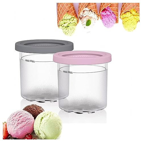 EVANEM 2/4/6PCS Creami Deluxe Pints, for Ninja Cremini Extra Pints,16 OZ Ice Cream Containers Pint Airtight,Reusable for NC301 NC300 NC299AM Series Ice Cream Maker,Pink+Gray-2PCS