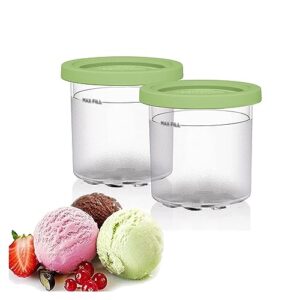 evanem 2/4/6pcs creami pint containers, for ninja creami deluxe,16 oz pint frozen dessert containers reusable,leaf-proof for nc301 nc300 nc299am series ice cream maker,green-2pcs