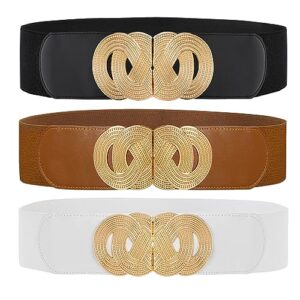 xzqtive 3 pieces women wide waist belt for dress sweater fashion elastic stretch waistband with gold circle hook buckle