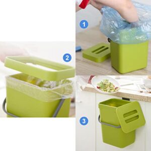 Small Kitchen Compost Bin 3L with Flip Top Lid for Household Countertop (Green)