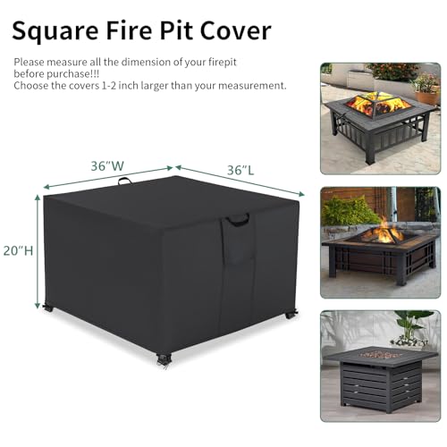 Square Firepit Patio Furniture Covers, Waterproof Outdoor Table Cover, Durable 500D Patio Fire Pit Table Cover, Outdoor Covers for Patio Furniture, 36"L x 36"W x 21"H -Black