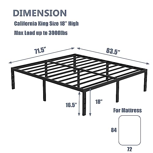 MGNO 18 Inch California King Bed Frame-Metal Platform Bed Frame,Simple and Atmospheric California King Size Bed Frame,Storage Space Under The Bed,No Box Spring Needed,Black