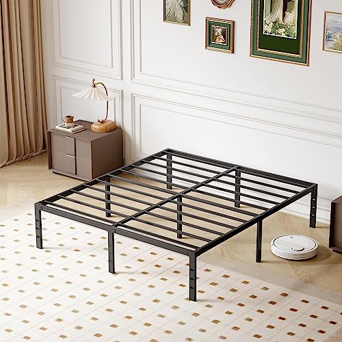 MGNO 18 Inch California King Bed Frame-Metal Platform Bed Frame,Simple and Atmospheric California King Size Bed Frame,Storage Space Under The Bed,No Box Spring Needed,Black