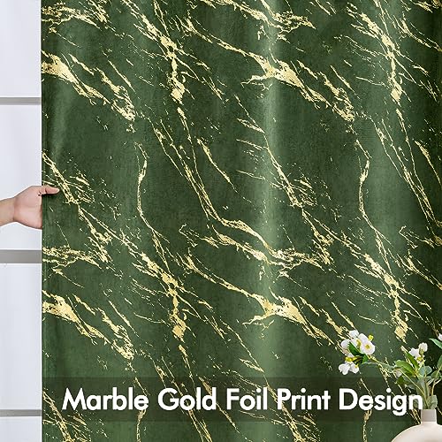 MIULEE Olive Green Velvet Curtains Grommet Thermal Insulated Room Darkening Drape for Classical Living Room Bedroom Decor Bundle Glitter Metallic Marble Pattern Gold Foil Print Curtains 96 Inches Long