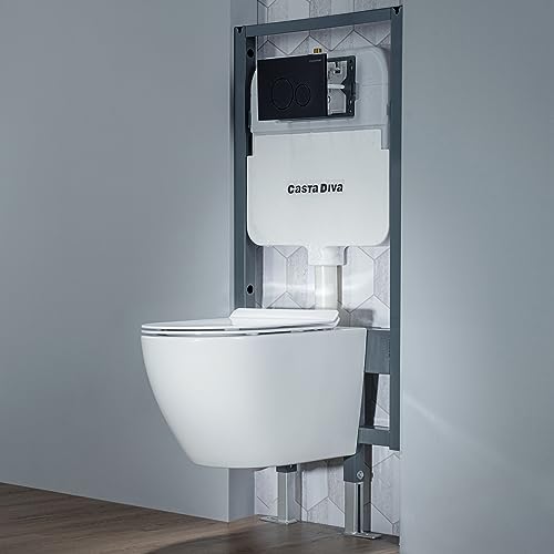 Casta Diva In-Wall Toilet Combo Set Incl. Wall Hung Toilet Bowl and Seat, Toilet Tank and Carrier System, For 2x4 / 2x6 Studs