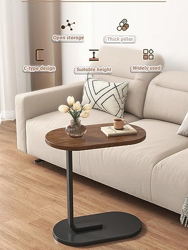 Sofa and Bed Side Table, C Shaped End table Small Coffee Table for Small Spaces, Small Side Table Bedroom Bedside Table, Living Room Wood Couch Tables that Slide Under, 18”L x 12”W (brown+black)