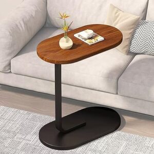 sofa and bed side table, c shaped end table small coffee table for small spaces, small side table bedroom bedside table, living room wood couch tables that slide under, 18”l x 12”w (brown+black)