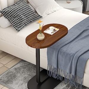 Sofa and Bed Side Table, C Shaped End table Small Coffee Table for Small Spaces, Small Side Table Bedroom Bedside Table, Living Room Wood Couch Tables that Slide Under, 18”L x 12”W (brown+black)