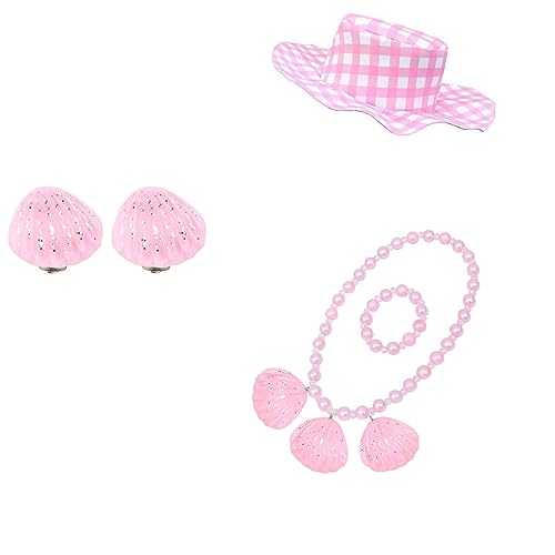 Sztylong Fashion Pink Shell Pearl Necklace Bracelace Hat for Girls Costume Accessories