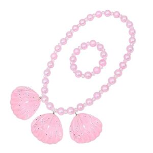 Sztylong Fashion Pink Shell Pearl Necklace Bracelace Hat for Girls Costume Accessories