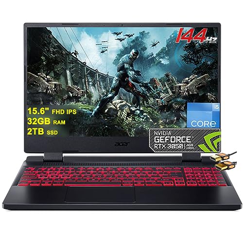 ACER Nitro 5 Gaming Laptop 15.6'' FHD IPS 144Hz Display 12th Gen Intel 12-Core i5-12500H (Beat i7-11800H) 32GB RAM 2TB SSD GeForce RTX 3050 4GB USB-C Win11 + HDMI Cable