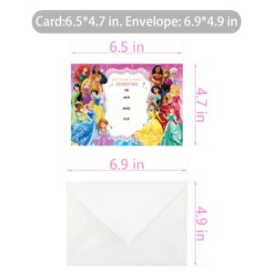 Poewodgs 20 Invitations Princess Invitation Cards Girl Party Supplies Birthday Invites with Envelopes