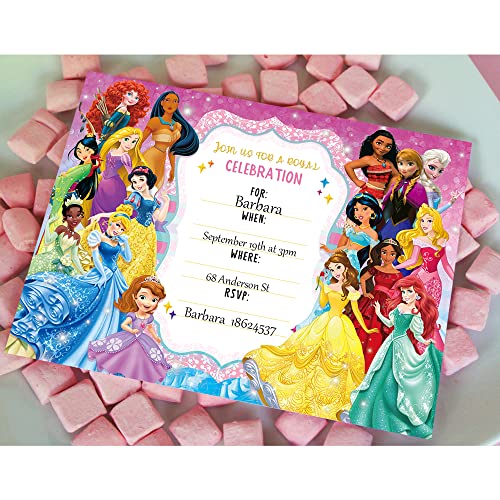 Poewodgs 20 Invitations Princess Invitation Cards Girl Party Supplies Birthday Invites with Envelopes