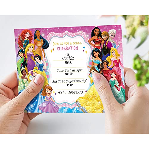 Poewodgs 20 Invitations Princess Invitation Cards Girl Party Supplies Birthday Invites with Envelopes